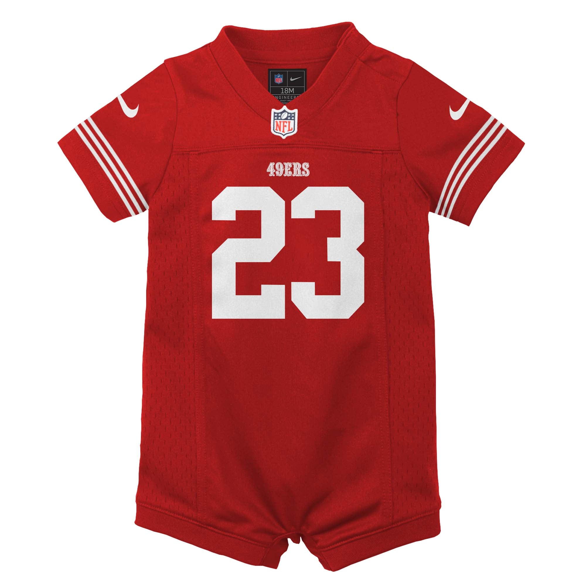 Newborn Nike Christian McCaffrey Scarlet San Francisco 49ers Romper Game Jersey