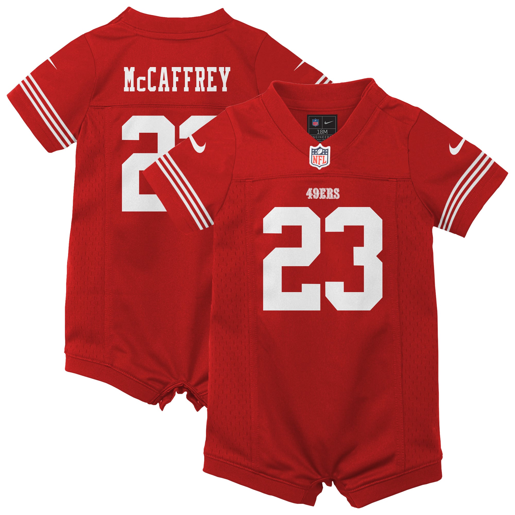 Newborn Nike Christian McCaffrey Scarlet San Francisco 49ers Romper Game Jersey
