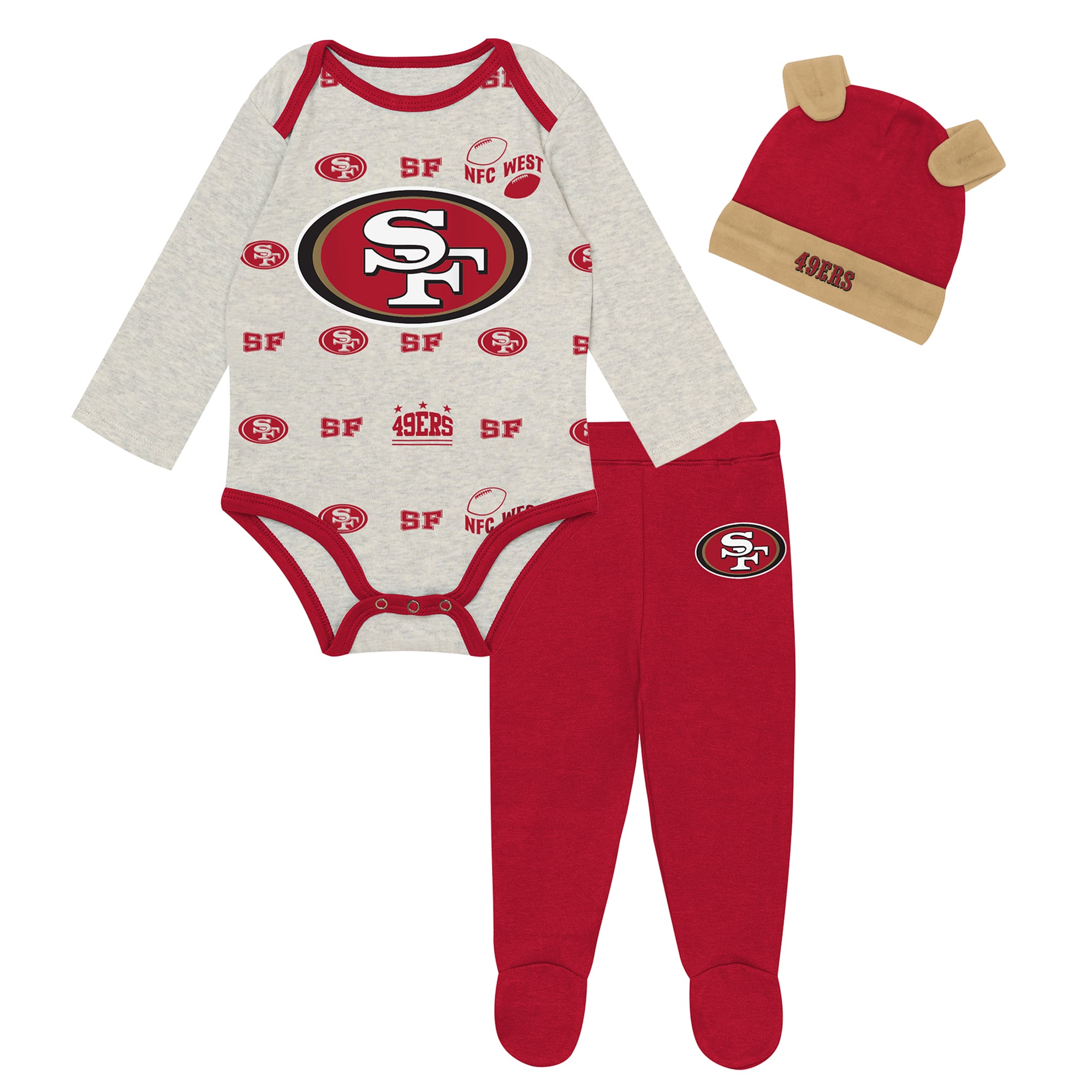 Ensemble pantalon et bonnet 3 pièces Outerstuff gris chiné San Francisco 49ers Huddles & Giggles pour nouveau-né