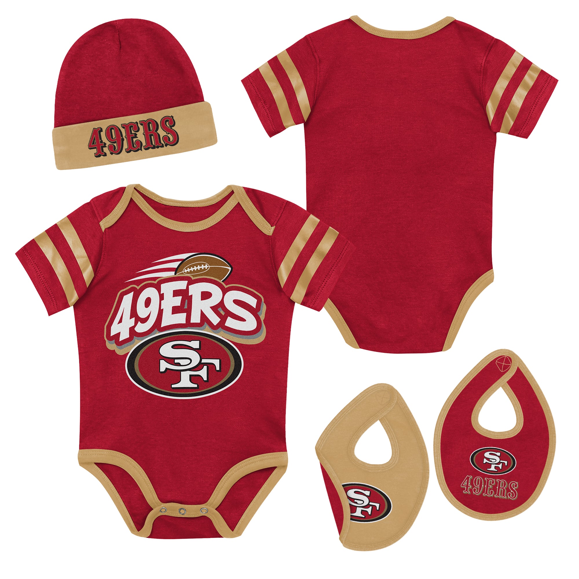 Ensemble body, bavoir et bonnet à revers Outerstuff Scarlet San Francisco 49ers pour nouveau-né