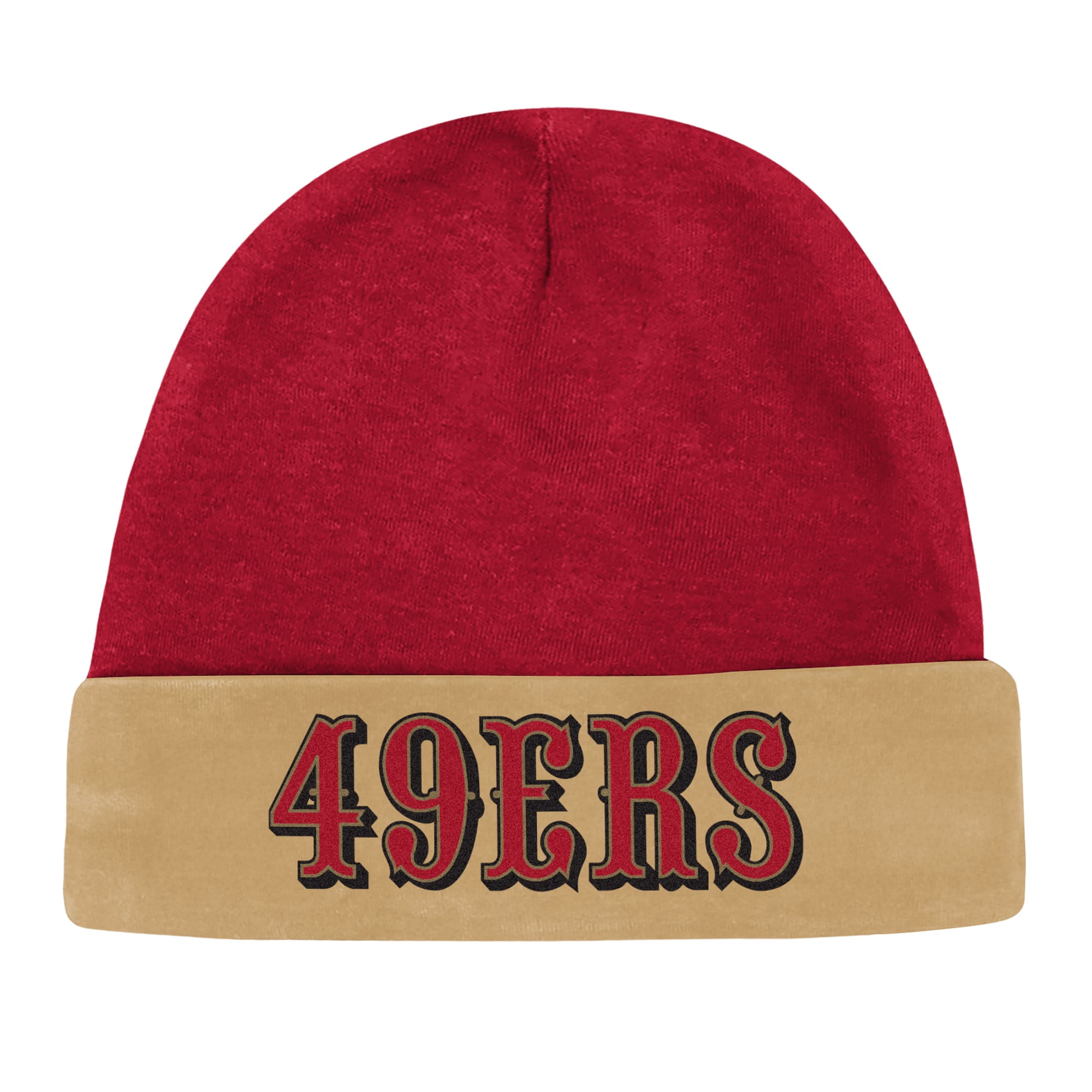 Ensemble body, bavoir et bonnet à revers Outerstuff Scarlet San Francisco 49ers pour nouveau-né
