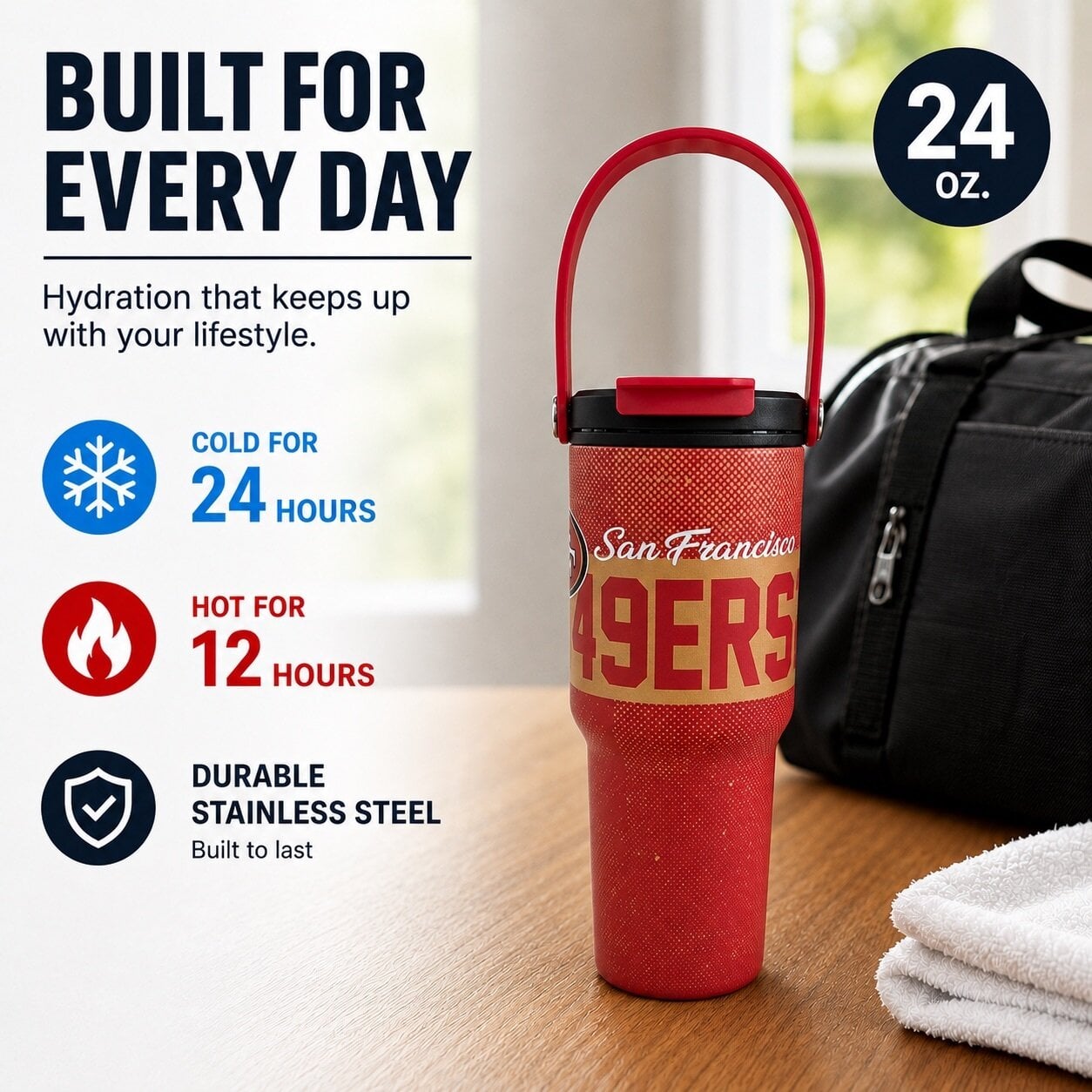 Pegasus San Francisco 49ers 24oz. Speckled Gradient Stainless Steel Dual Top Water Bottle