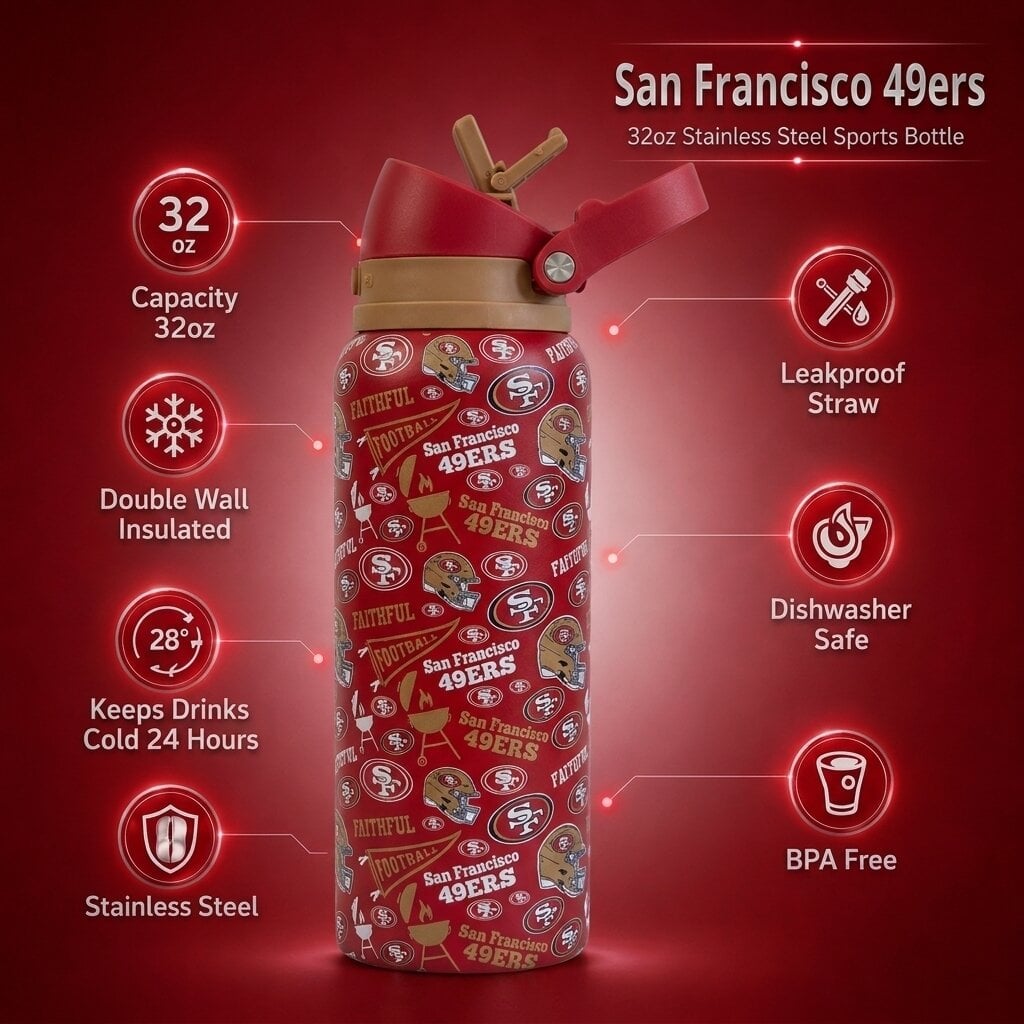 Gourde Pegasus San Francisco 49ers 32 oz, fanion de match, en acier inoxydable ProPress