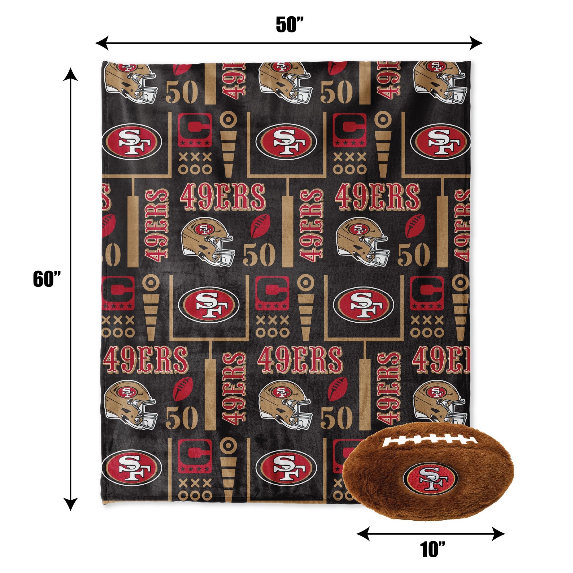 Pegasus San Francisco 49ers 50" x 60" Blackout Team Spirit Ultra Soft Throw & Plush Football Combo Pack
