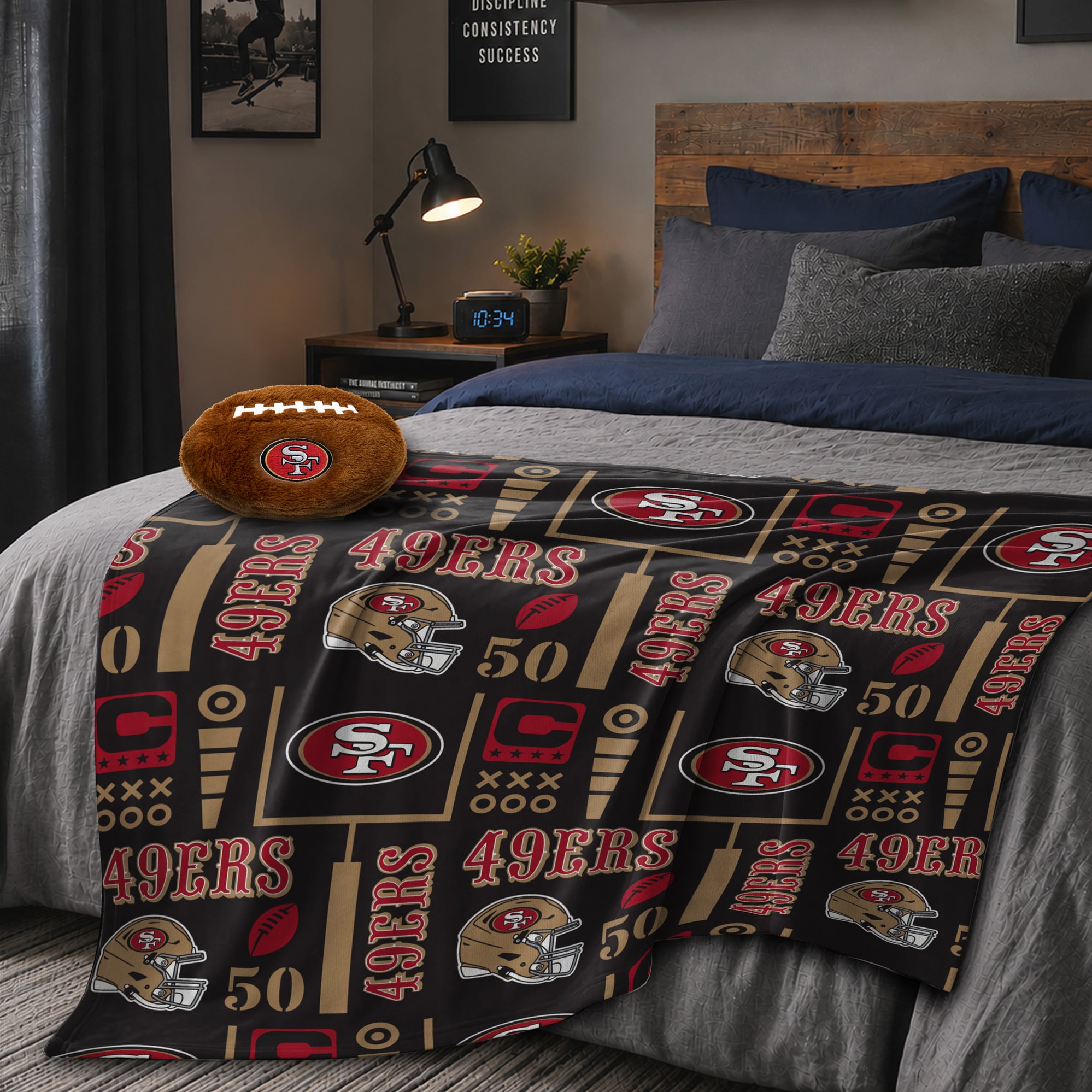 Pegasus San Francisco 49ers 50" x 60" Blackout Team Spirit Ultra Soft Throw & Plush Football Combo Pack