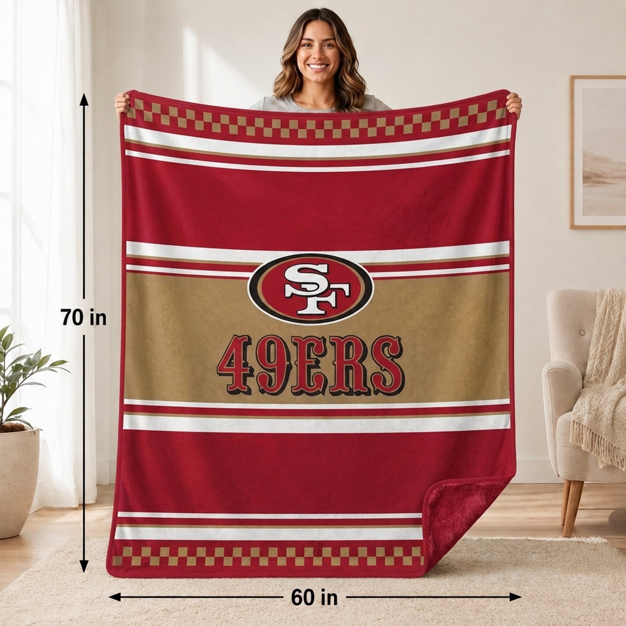 Couverture en fausse fourrure à carreaux Pegasus San Francisco 49ers 60" x 70"