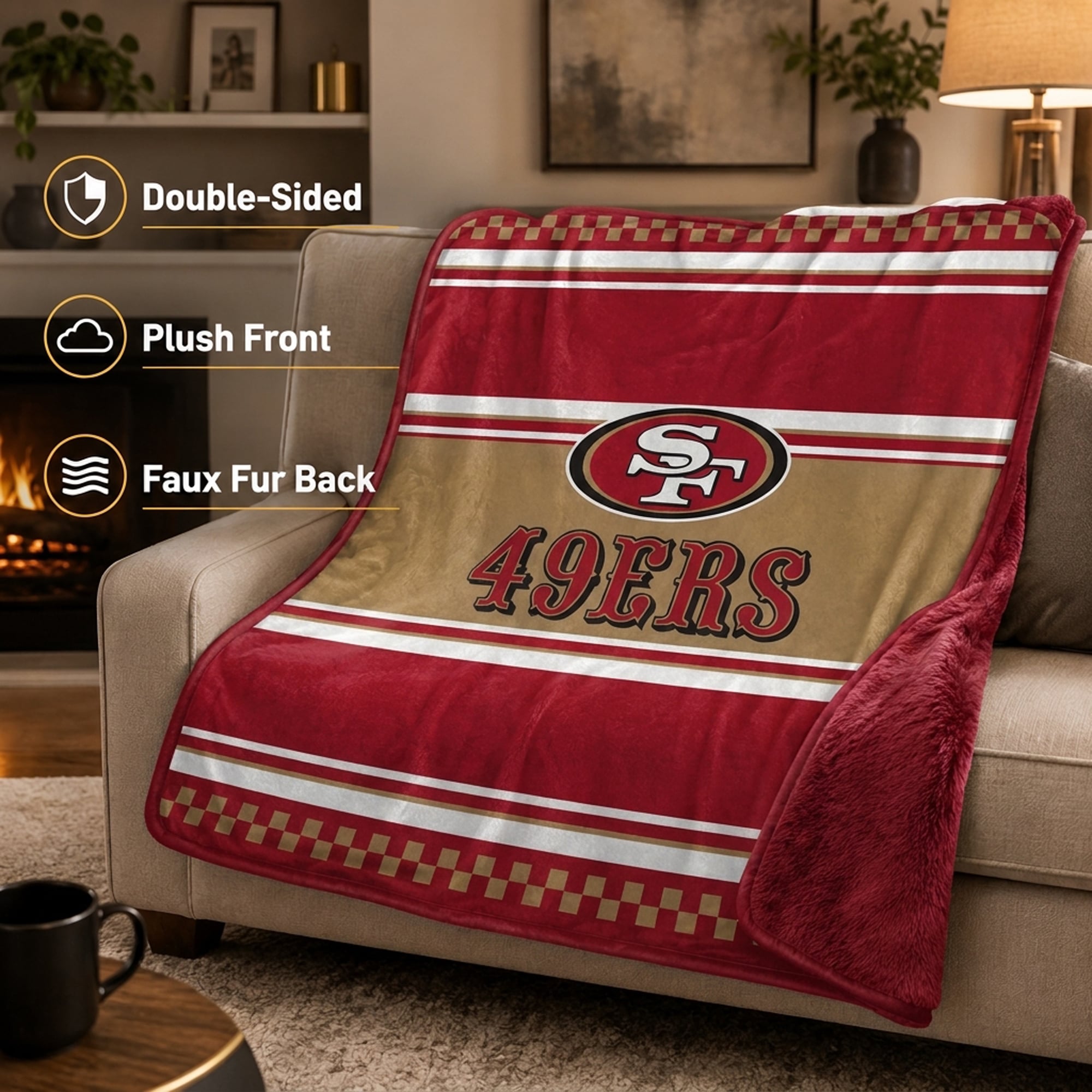 Couverture en fausse fourrure à carreaux Pegasus San Francisco 49ers 60" x 70"