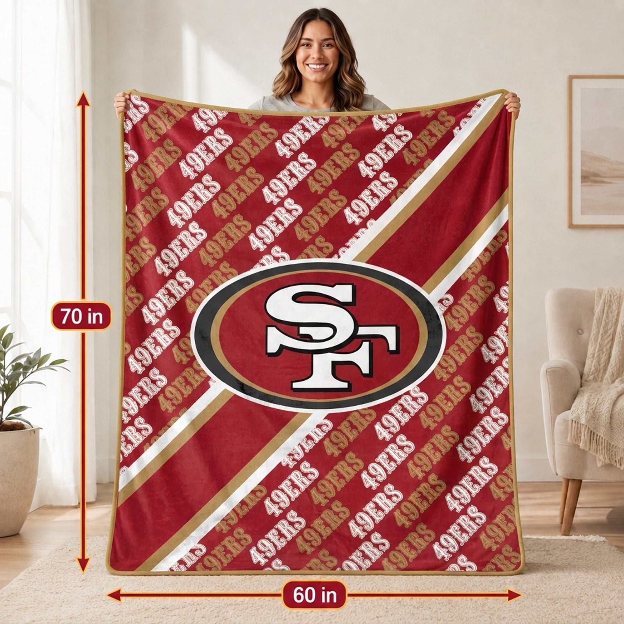 Pegasus San Francisco 49ers 60" x 70" Diagonal Lined Wordmark Ultra Soft Blanket