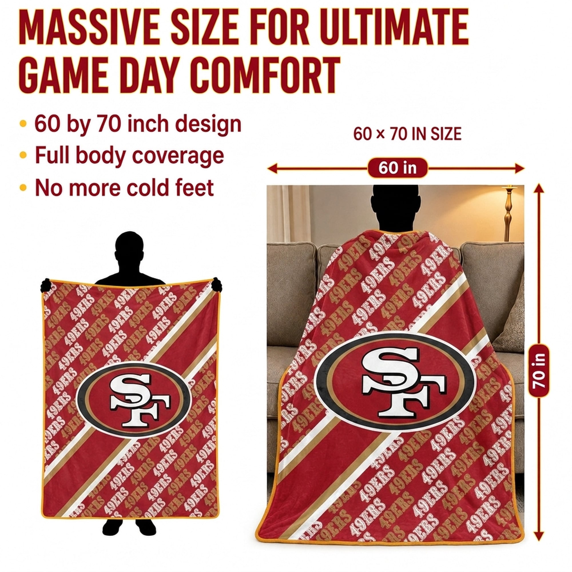 Pegasus San Francisco 49ers 60" x 70" Diagonal Lined Wordmark Ultra Soft Blanket