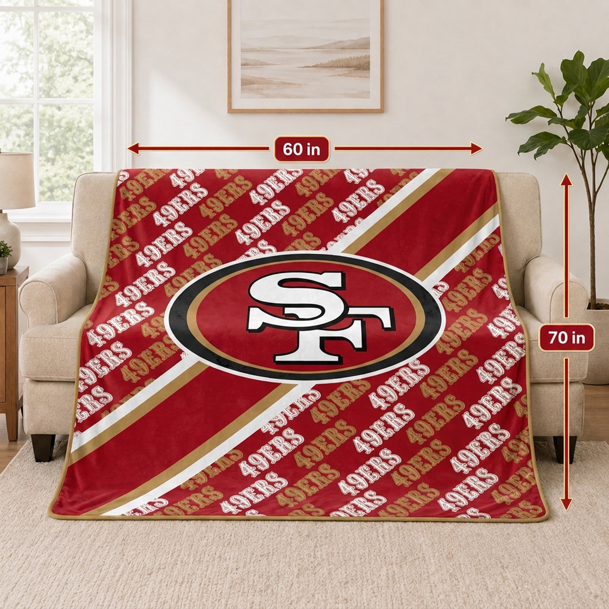 Pegasus San Francisco 49ers 60" x 70" Diagonal Lined Wordmark Ultra Soft Blanket