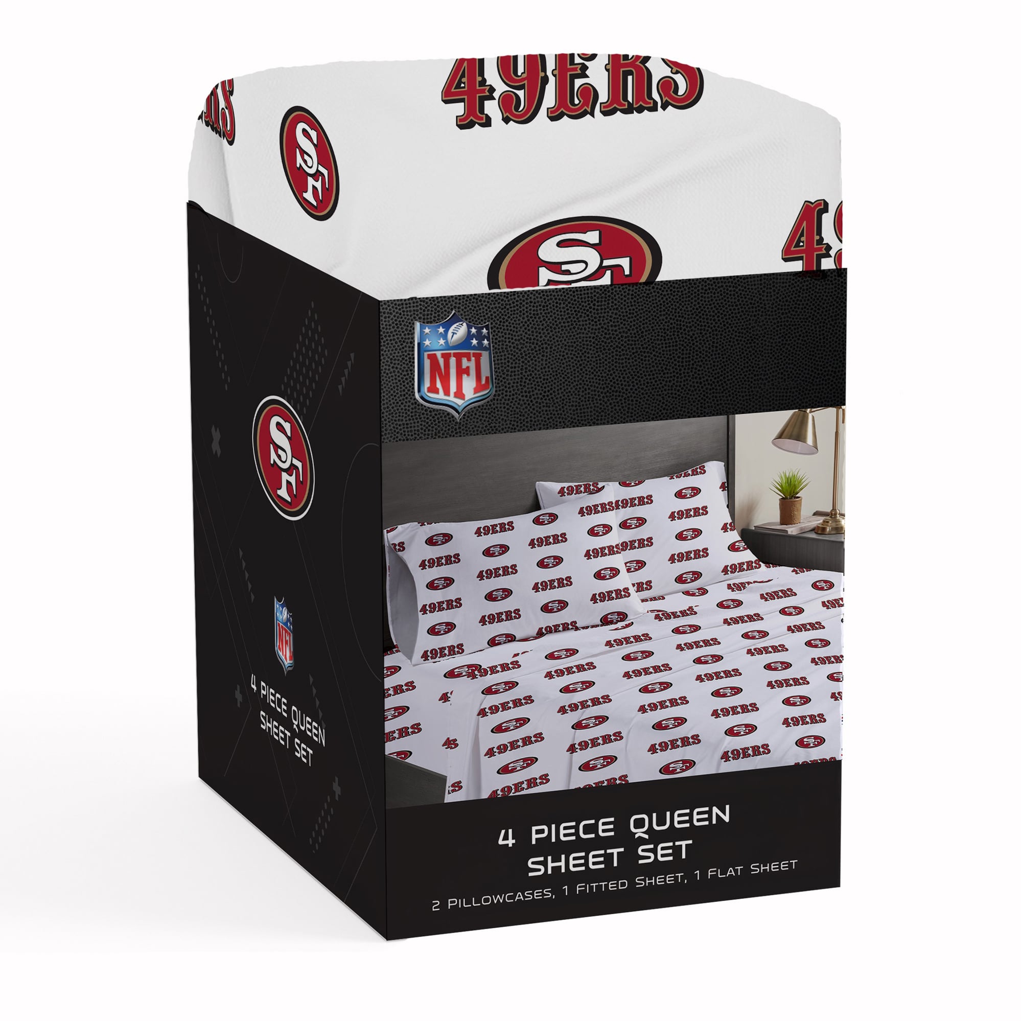 Ensemble de draps quatre pièces Pegasus San Francisco 49ers pour lit queen