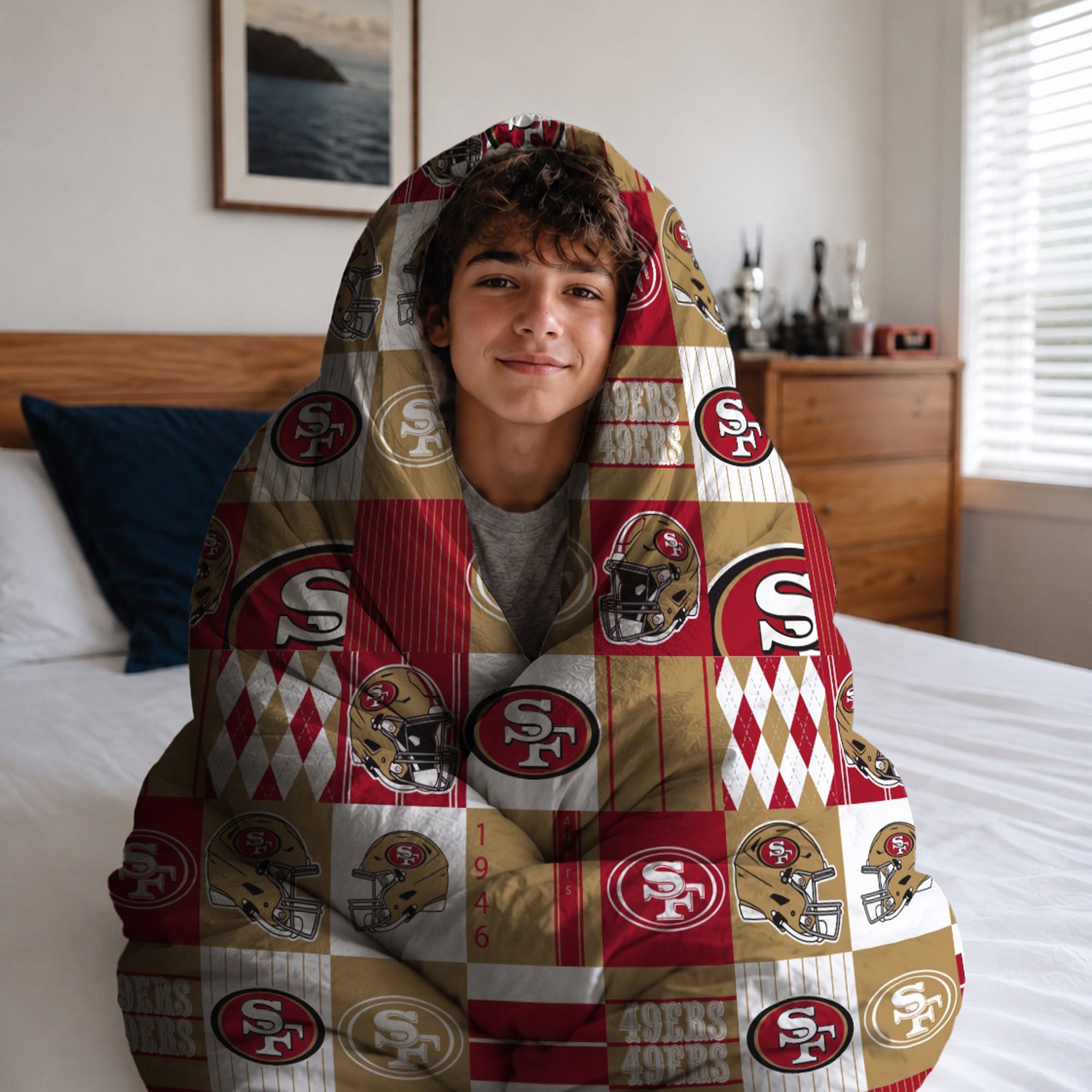Pegasus San Francisco 49ers Patchwork Plaid Three-Piece Full/Queen Bed in a Bag Set