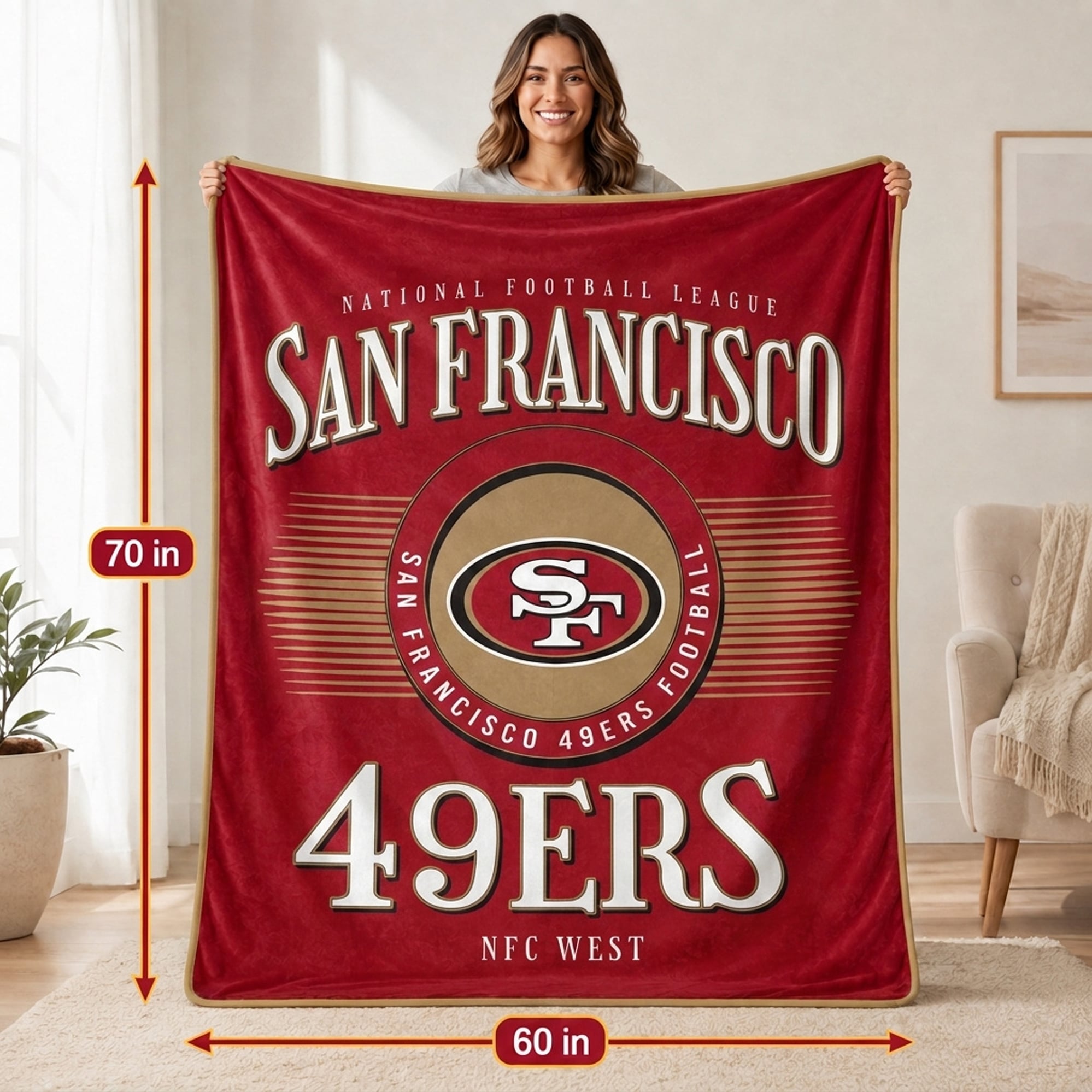 Pegasus San Francisco 49ers Spotlight Arch 60" x 70" Ultra Soft Throw Blanket