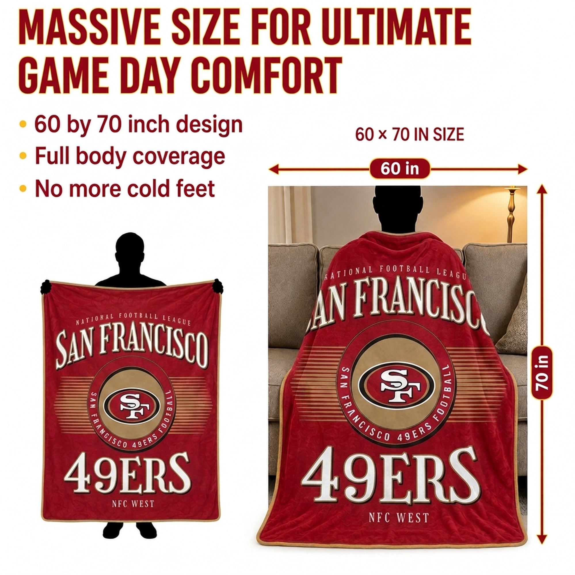Pegasus San Francisco 49ers Spotlight Arch 60" x 70" Ultra Soft Throw Blanket