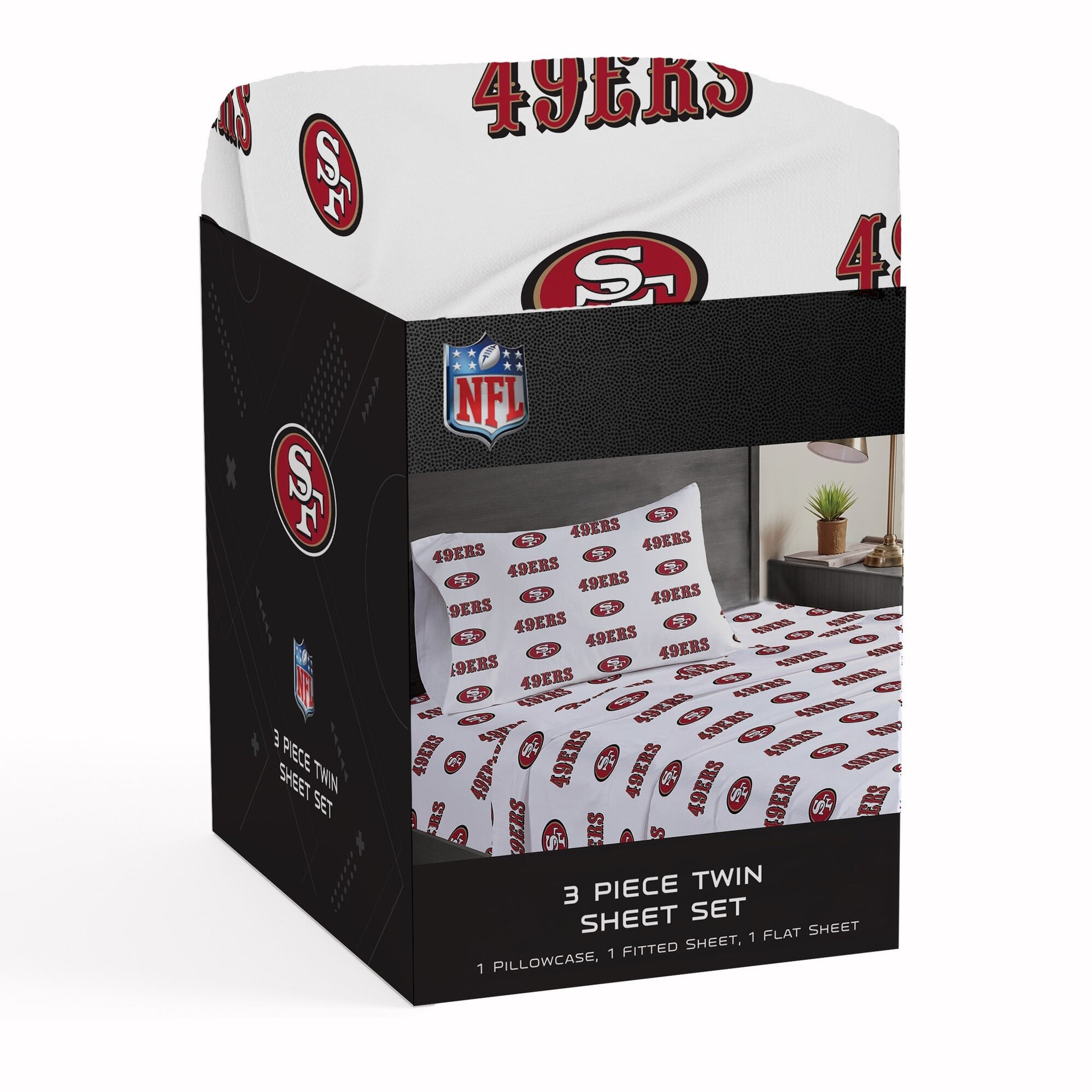 Ensemble de draps trois pièces Pegasus San Francisco 49ers pour lit simple