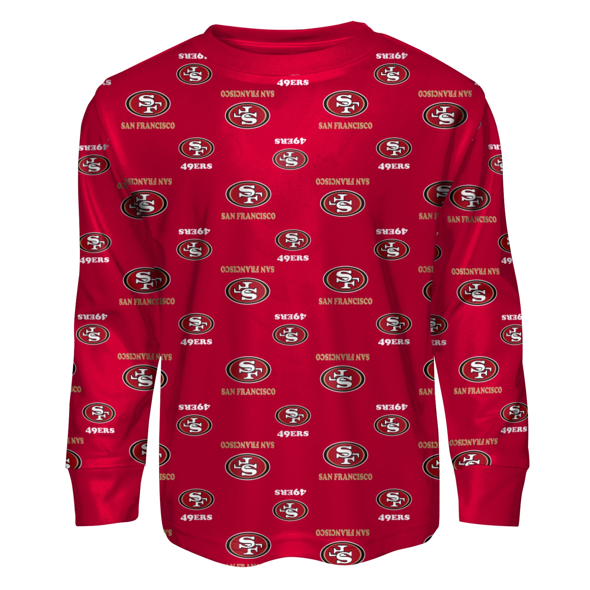 Preschool Outerstuff Scarlet San Francisco 49ers All-Over-Print Long Sleeve T-Shirt and Pants Sleep Set