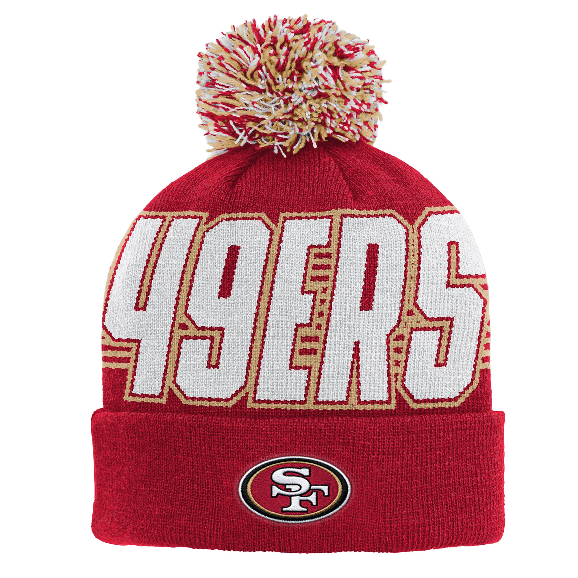 Bonnet tricoté à revers écarlate San Francisco 49ers avec pompon, pour enfants d'âge préscolaire (Outerstuff).