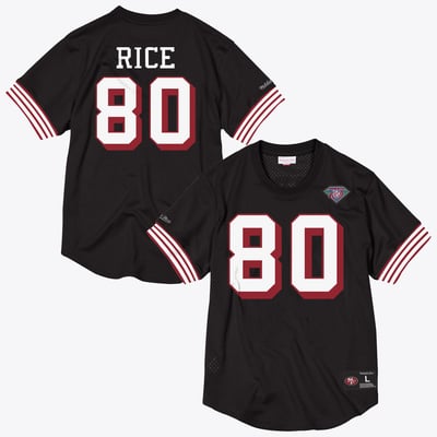 San Francisco 49ers Mitchell & Ness Jerry Rice 1994 Mesh Name & Number Crewneck - Black - Mens