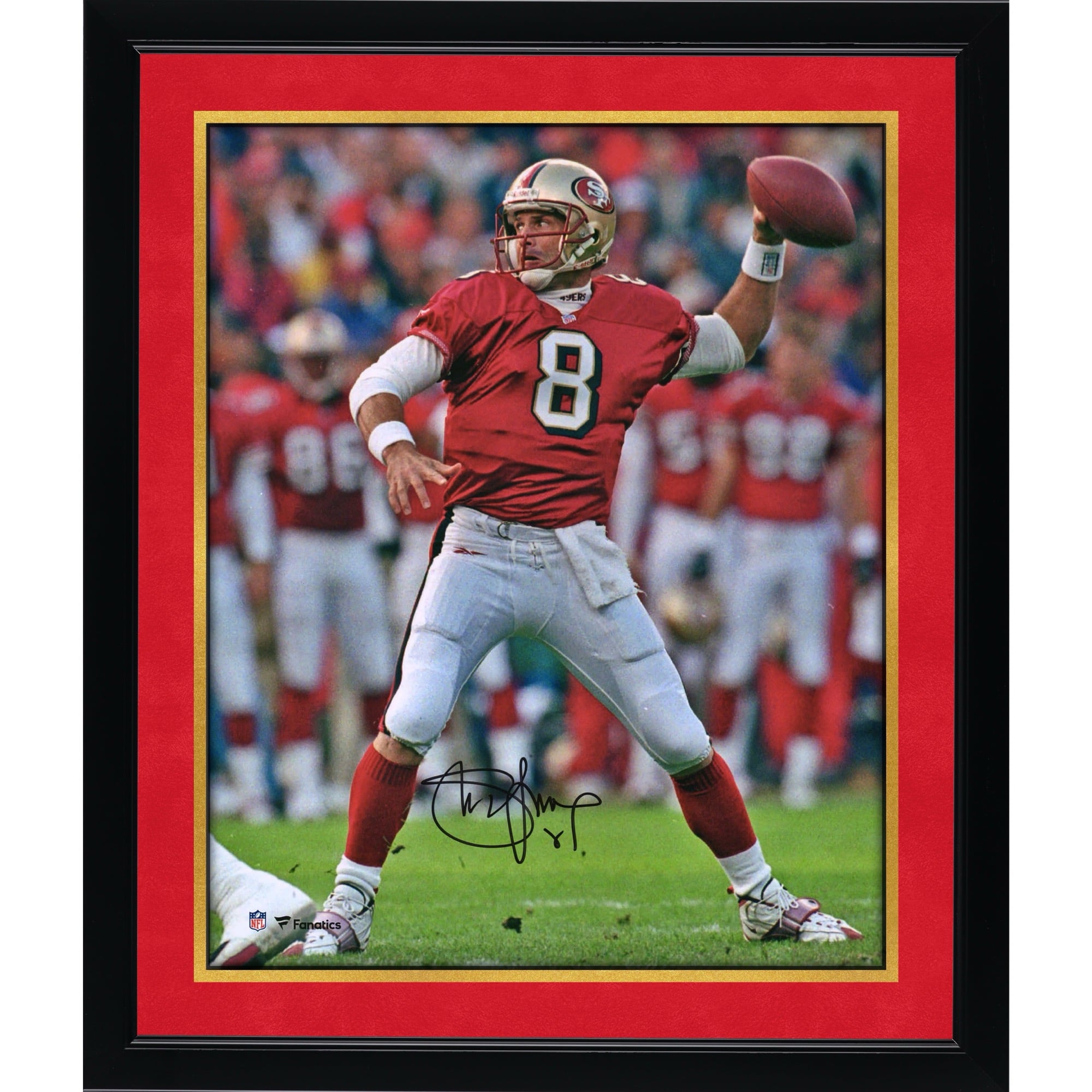 Steve Young San Francisco 49ers Autographed 16" x 20" Scarlet Jersey Passing Photograph
