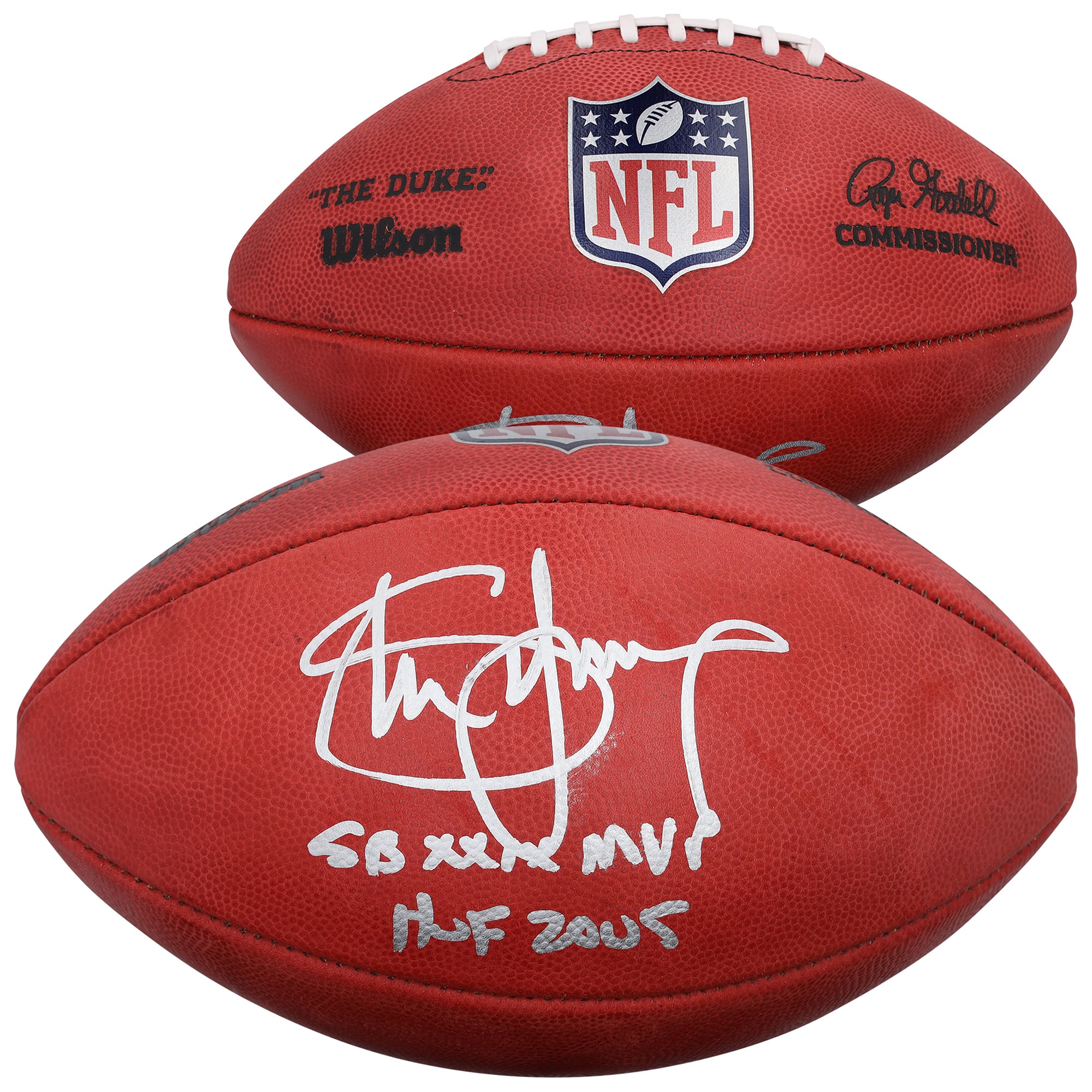 Ballon de football américain Duke Full Color autographié par Steve Young des 49ers de San Francisco, avec inscription « SB XXIX MVP, HOF 2005 ».
