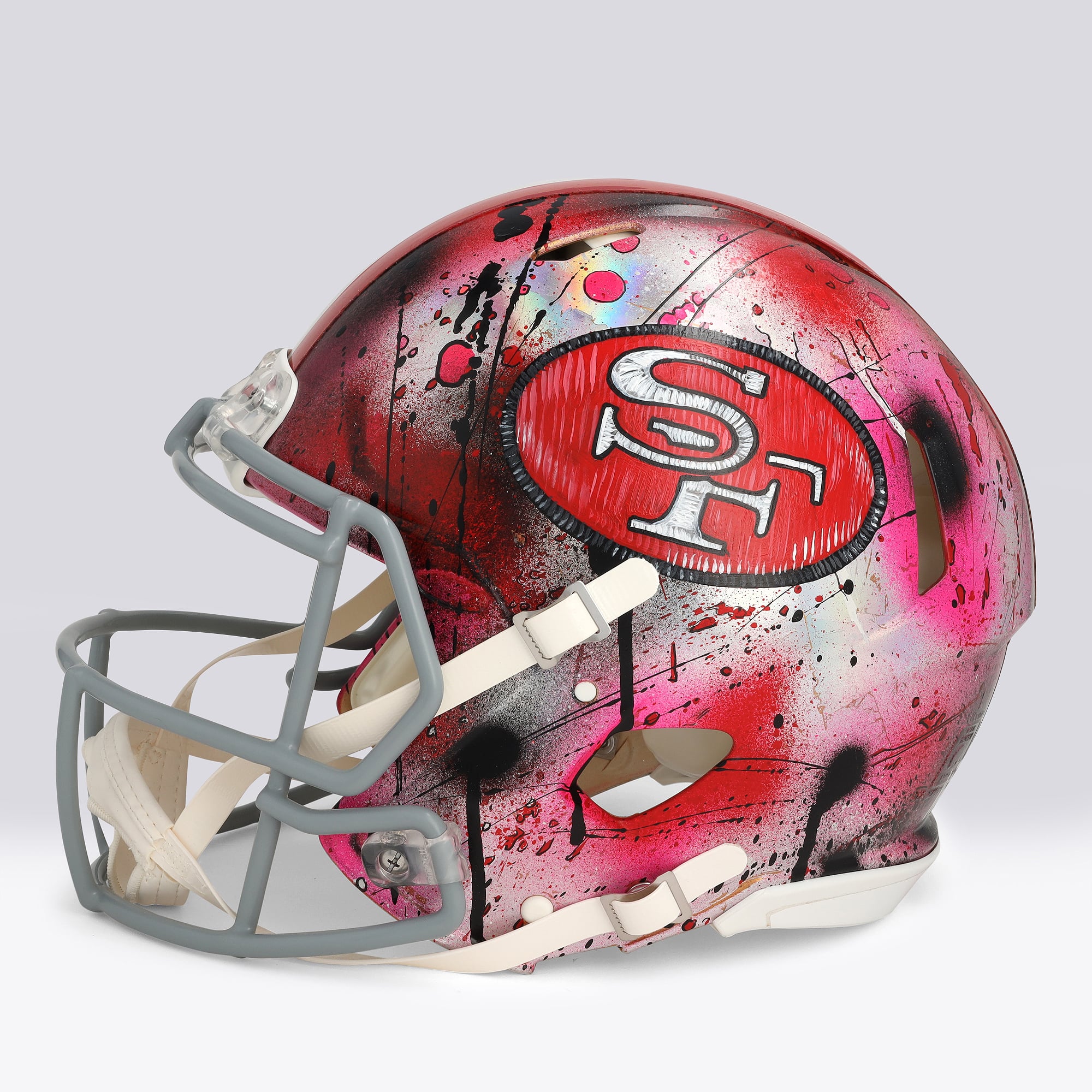Casque Riddell authentique rétro Speed ​​1964-1995, autographié par Steve Young (San Francisco 49ers) - Illustration de Shawn Voelker - NF70444440