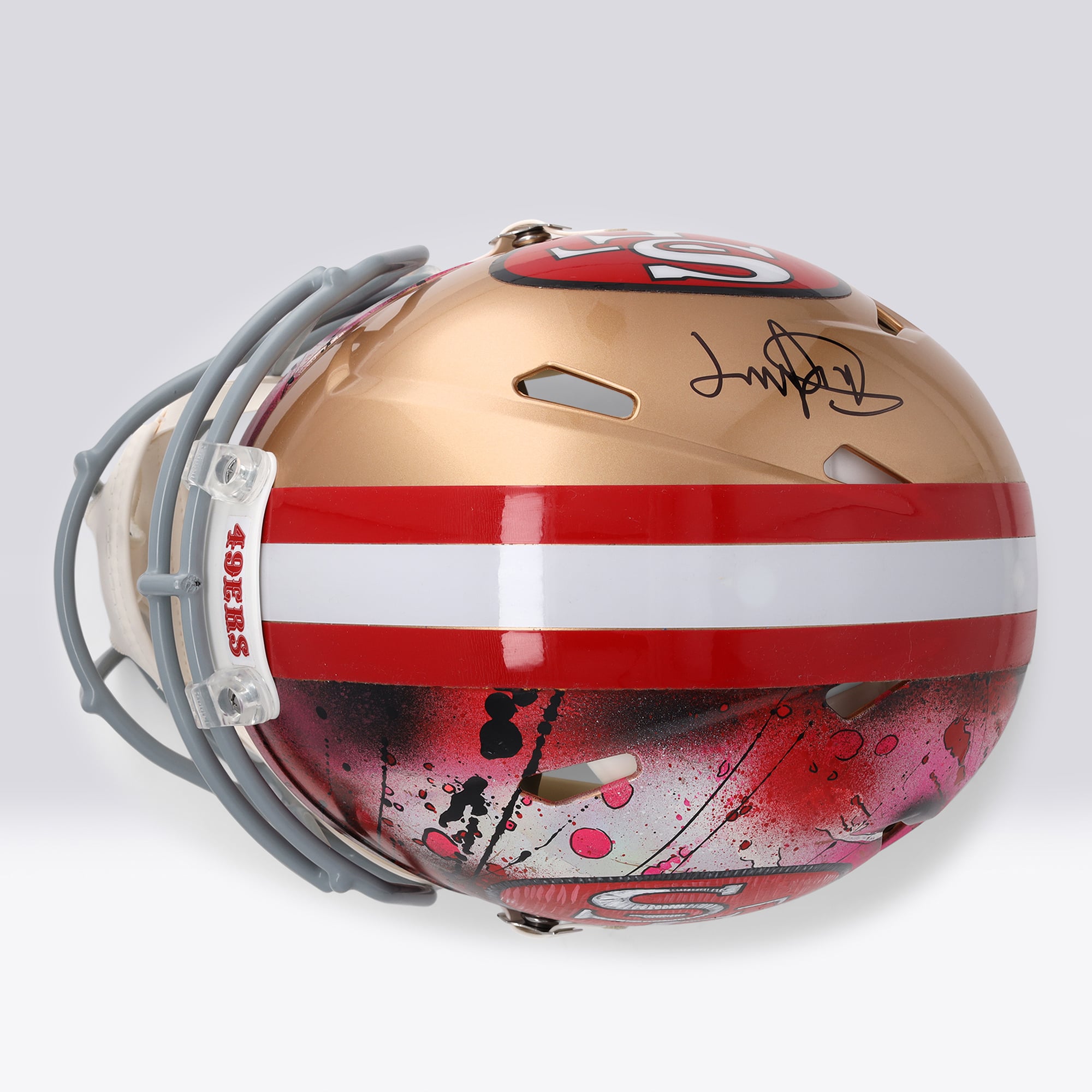 Casque Riddell authentique rétro Speed ​​1964-1995, autographié par Steve Young (San Francisco 49ers) - Illustration de Shawn Voelker - NF70444440