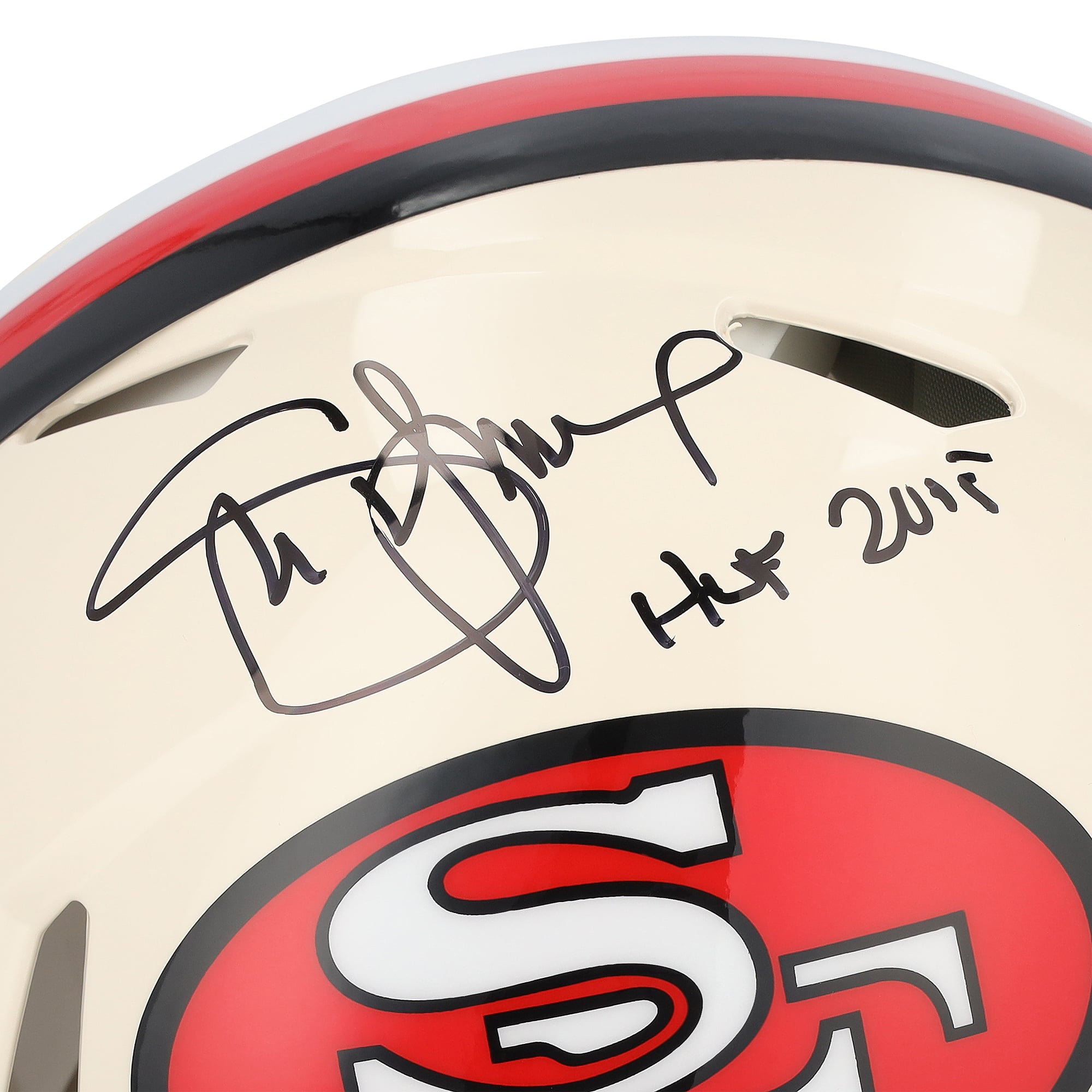 Casque Riddell Retro Speed Authentic autographié par Steve Young des 49ers de San Francisco, avec inscription « HOF 2005 ».