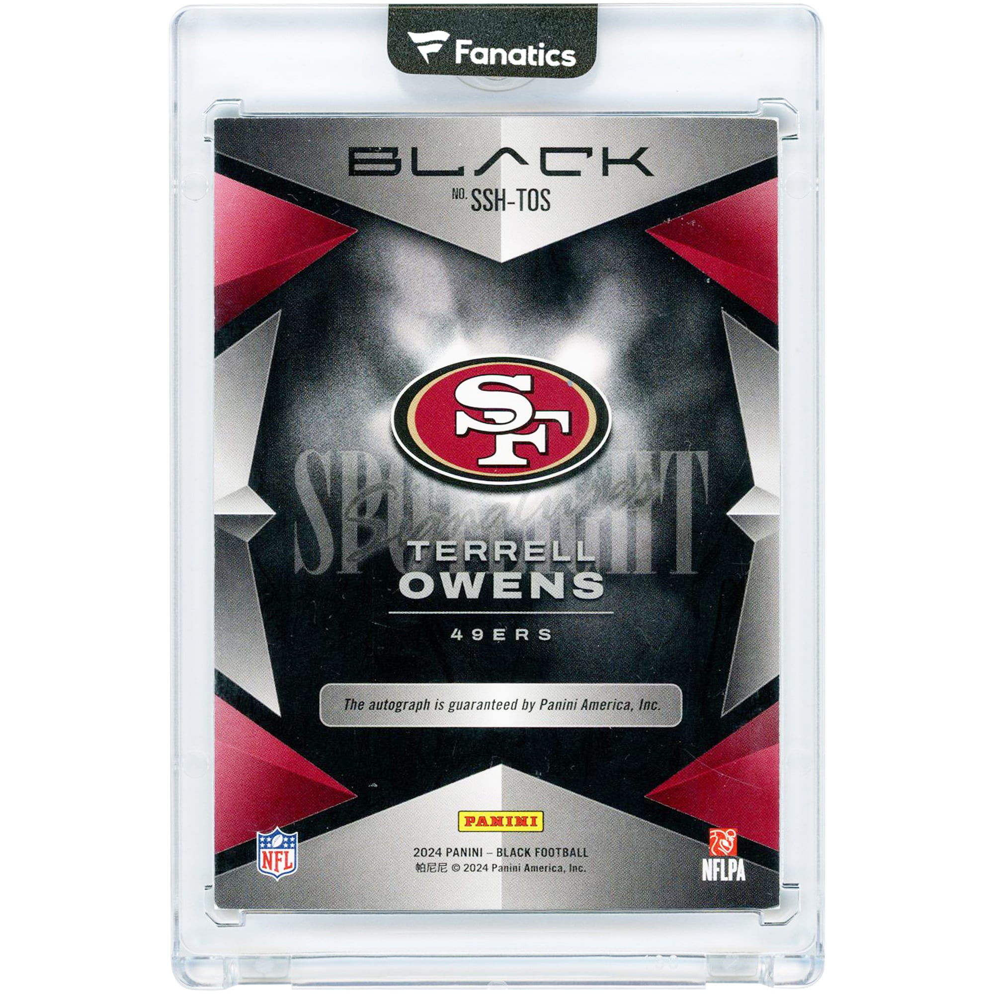 Terrell Owens San Francisco 49ers Autographed 2024 Panini Black Spotlight Emerald #SSH-TOS #6/10 Card