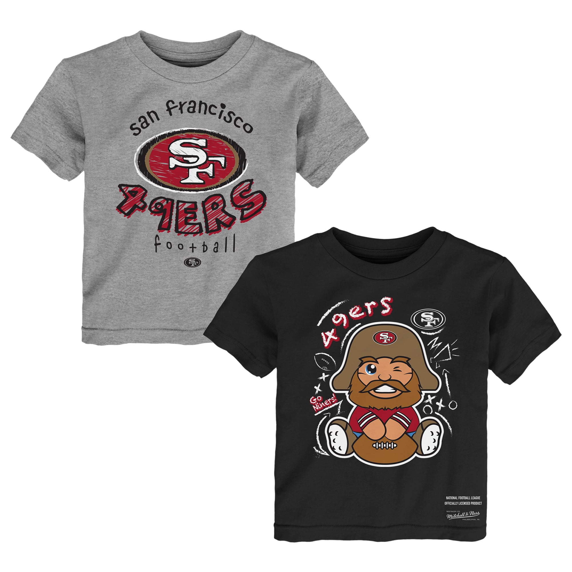 Toddler Mitchell & Ness  Black/Gray San Francisco 49ers Two-Pack Sketched Up T-Shirt Set