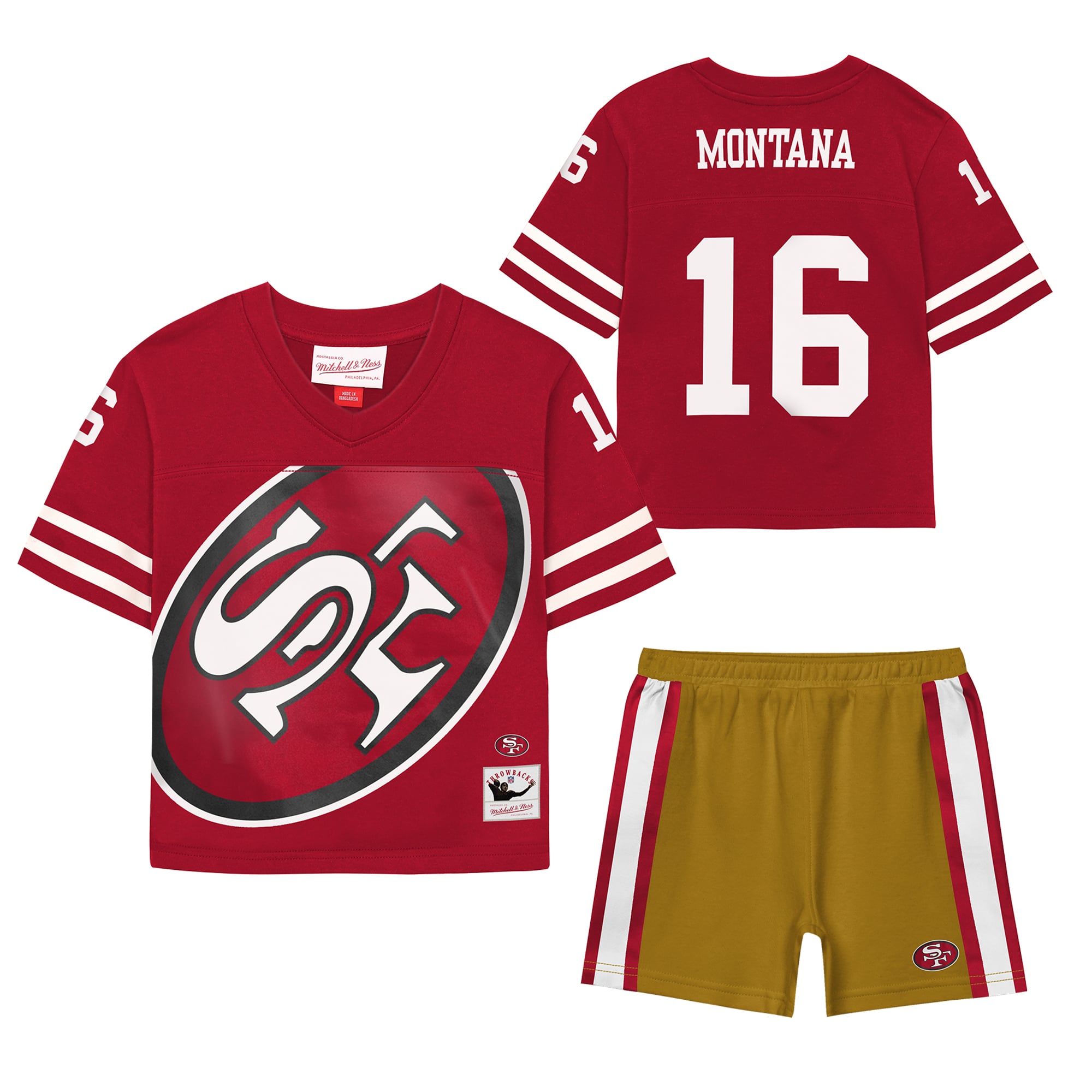 Ensemble short Mitchell & Ness Joe Montana Scarlet San Francisco 49ers Playmaker pour tout-petit