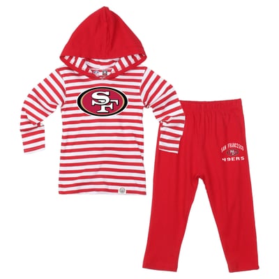  San Francisco 49ers Wes & Willy Toddler Stripe Hooded Long Sleeve Top and Pant Set - Scarlet