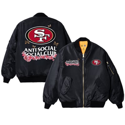 San Francisco 49ers AntiSocialSocialClub x NFL MA-1 Full-Zip Blossom Bomber Jacket - Black