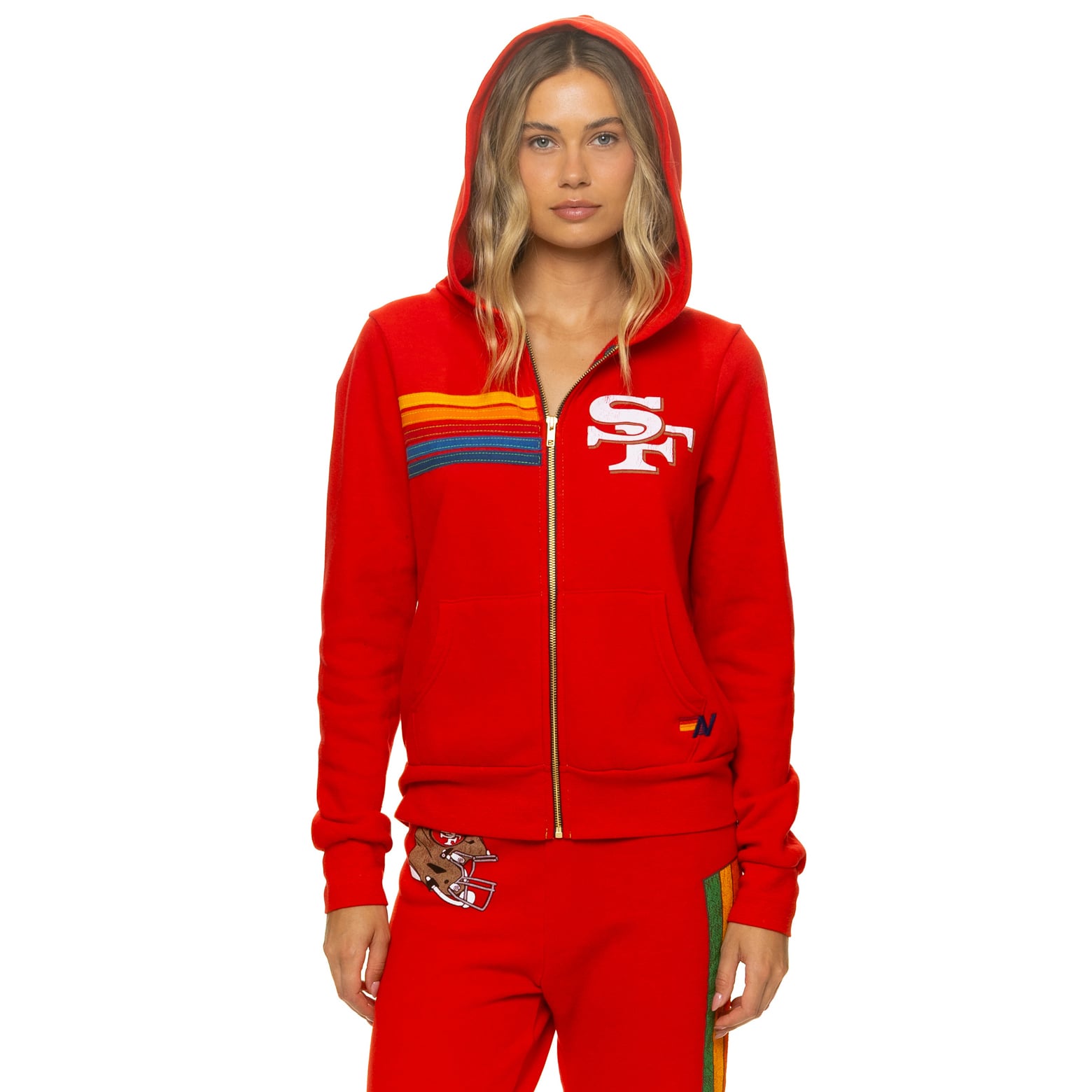 Sweat à capuche unisexe Aviator Nation Scarlet San Francisco 49ers en mélange de trois matières, fermeture éclair intégrale
