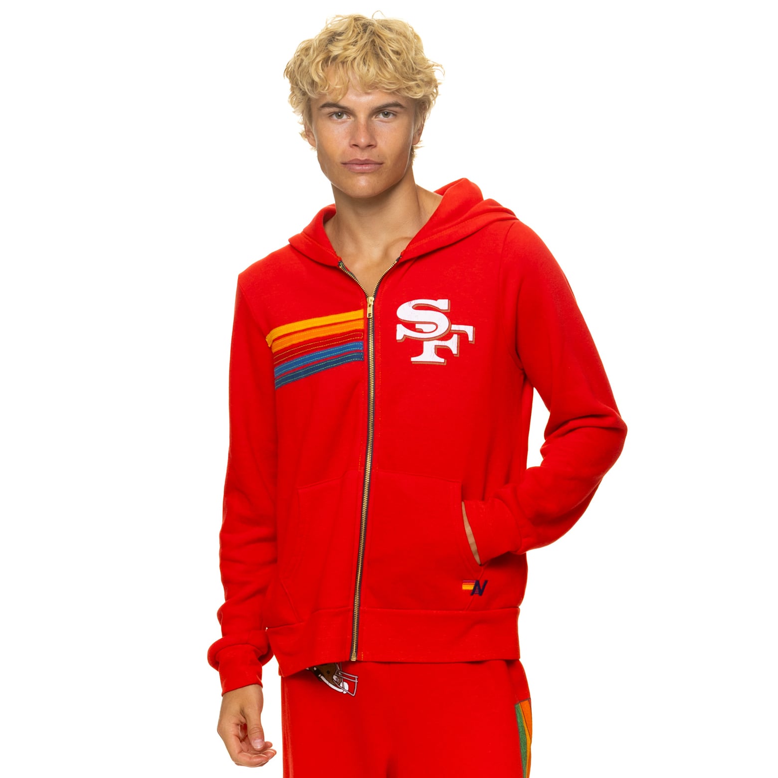 Sweat à capuche unisexe Aviator Nation Scarlet San Francisco 49ers en mélange de trois matières, fermeture éclair intégrale