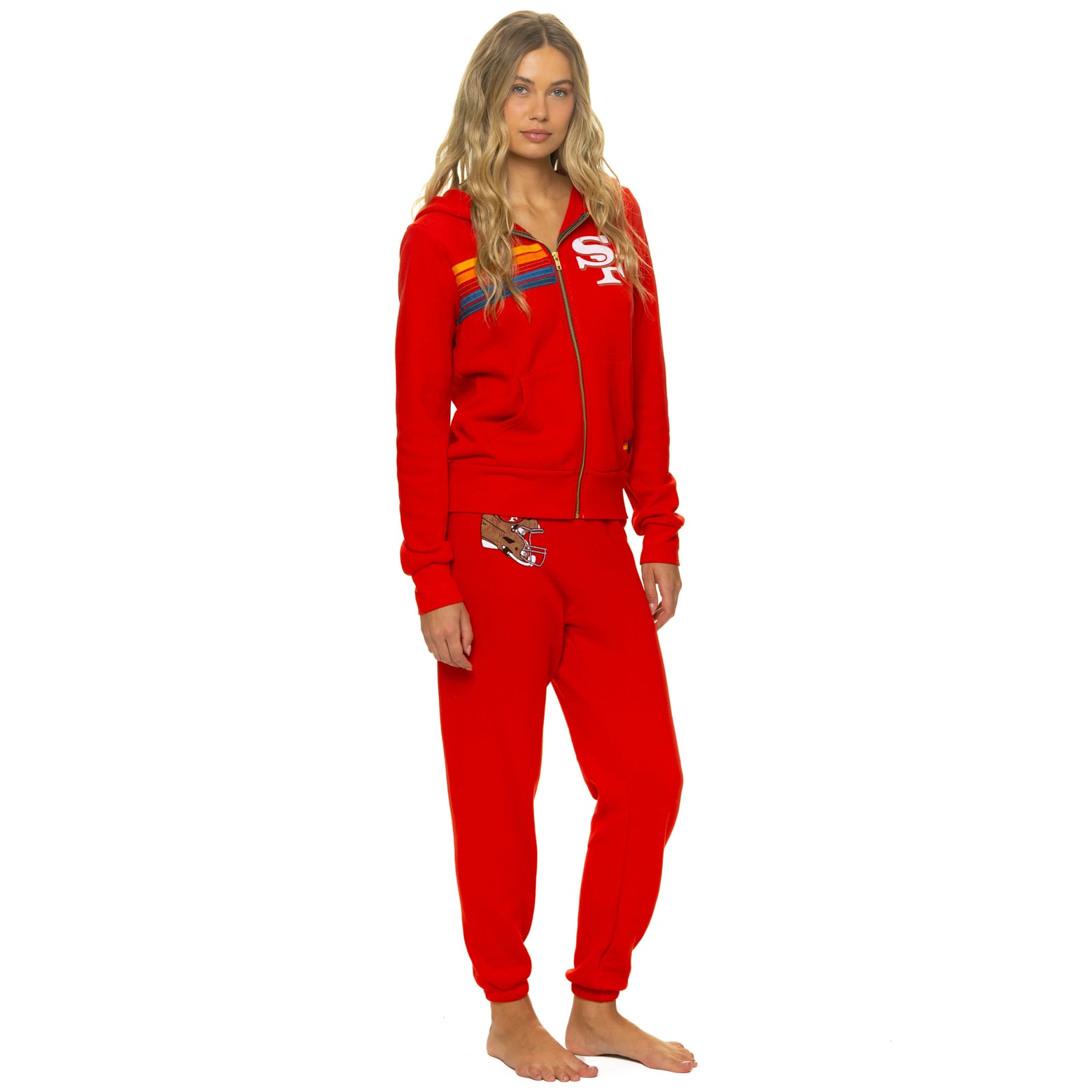 Sweat à capuche unisexe Aviator Nation Scarlet San Francisco 49ers en mélange de trois matières, fermeture éclair intégrale