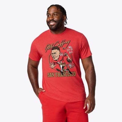Christian McCaffrey San Francisco 49ers Homage Unisex Caricature Player Graphic Tri-Blend T-Shirt - Scarlet