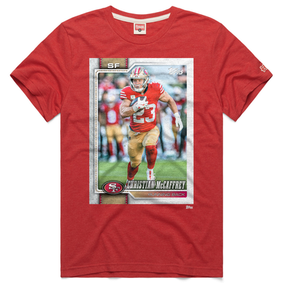 Christian McCaffrey San Francisco 49ers Homage Unisex NFL Topps Trading Card Tri-Blend T-Shirt - Scarlet