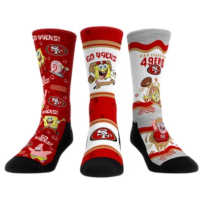  San Francisco 49ers Rock Em Unisex x Nickelodeon Spongebob Squarepants 3-Pack Crew Socks Set - 