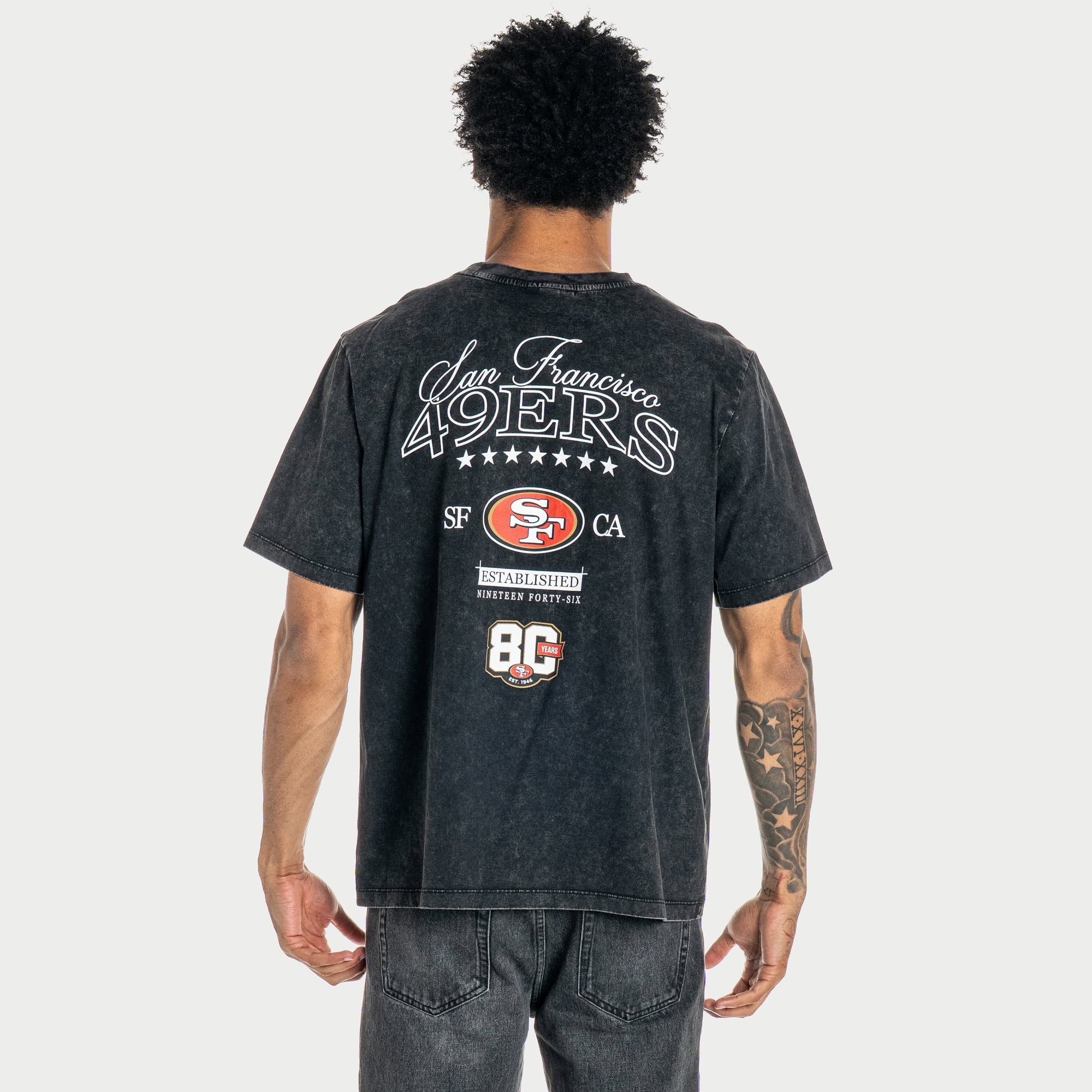T-shirt unisexe The Wild Collective noir San Francisco 49ers Acid Wash Anniversary