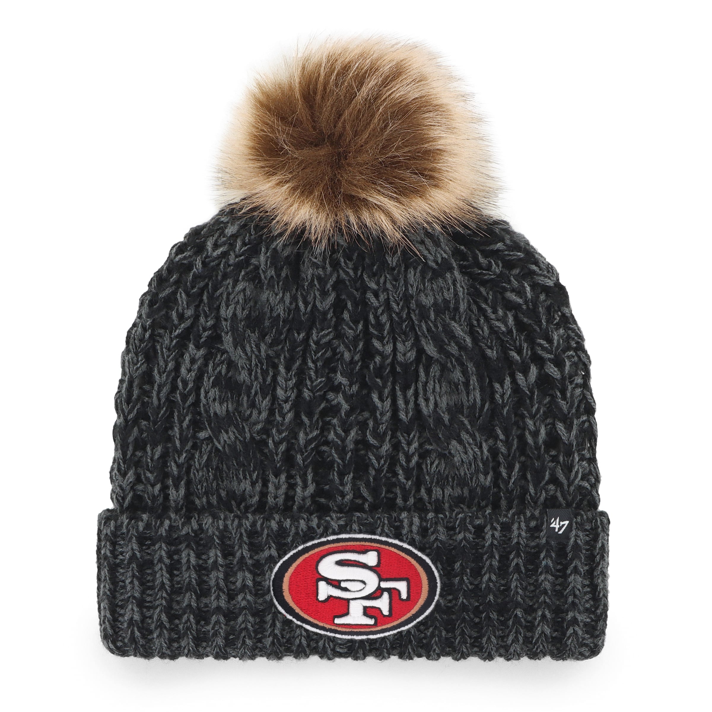 Bonnet à revers Meeko noir des 49ers de San Francisco, modèle 47, avec pompon