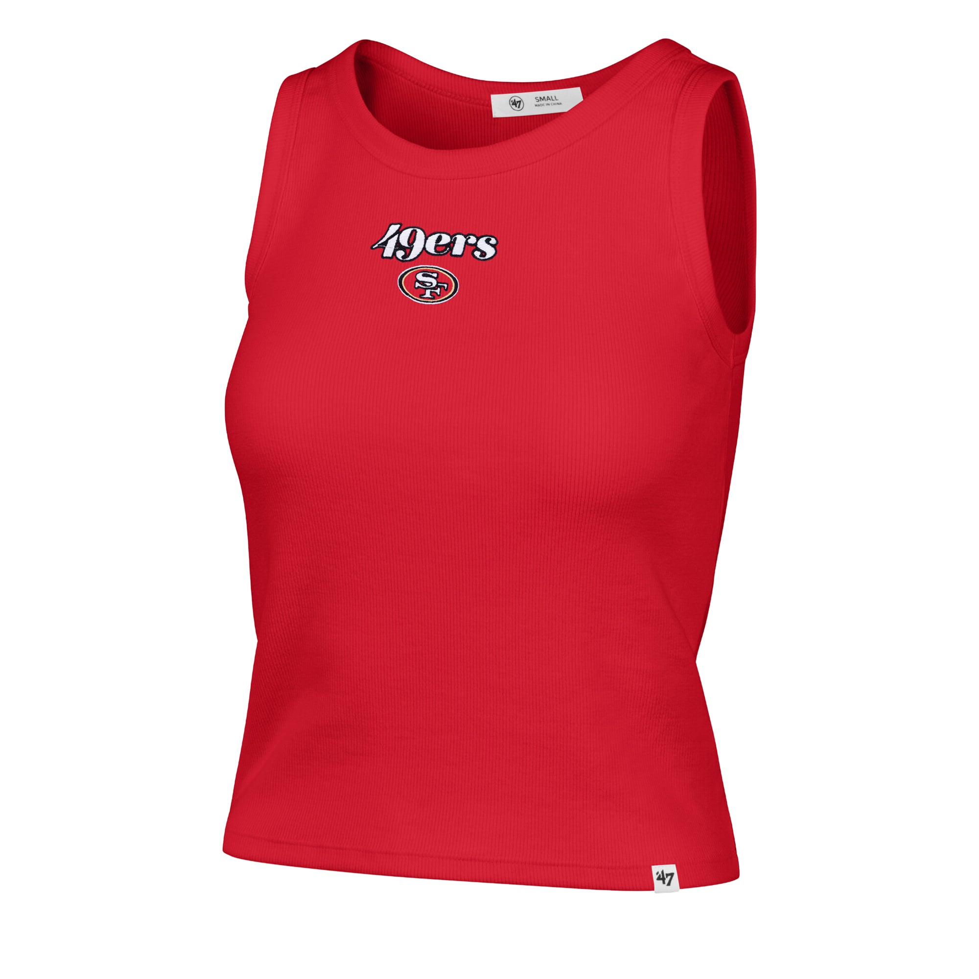 Débardeur court côtelé à coupe droite pour femme, modèle 47 Scarlet des 49ers de San Francisco