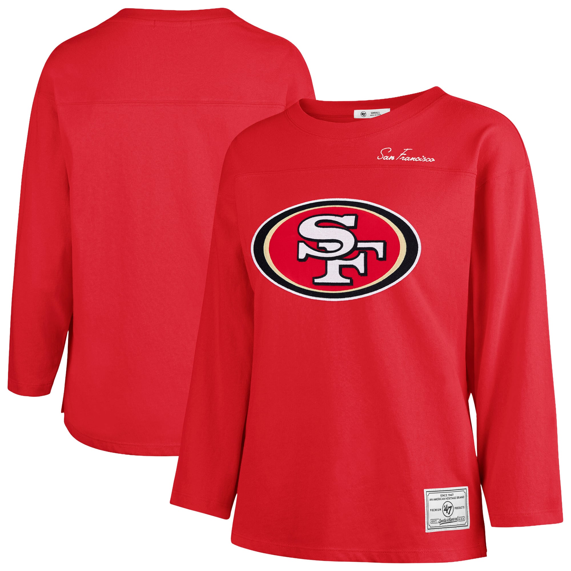 T-shirt à manches longues intemporel « 47 Scarlet San Francisco 49ers Game Nod » pour femmes