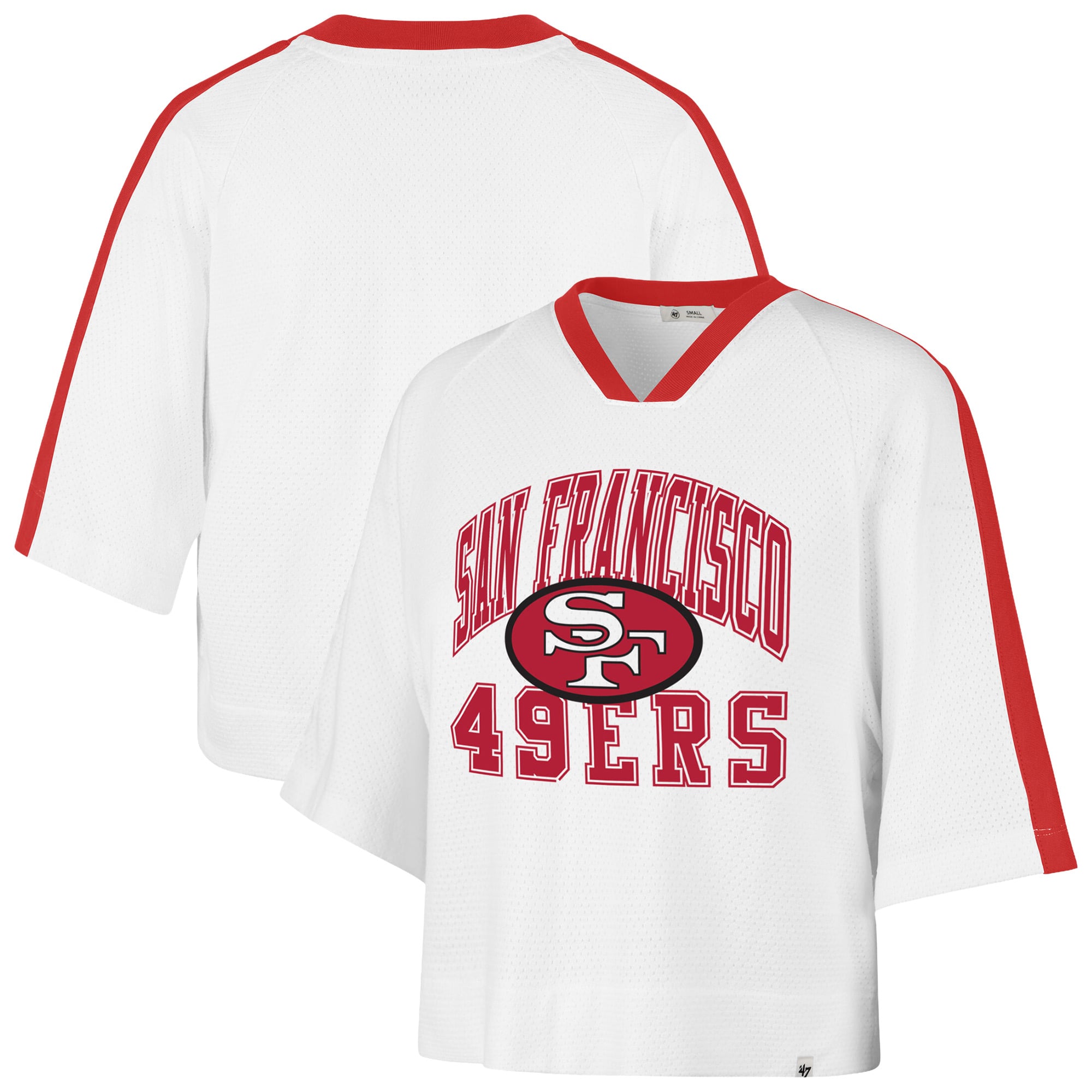 Women's '47 White San Francisco 49ers Big Overarch Drop Needle Raglan V-Neck T-Shirt