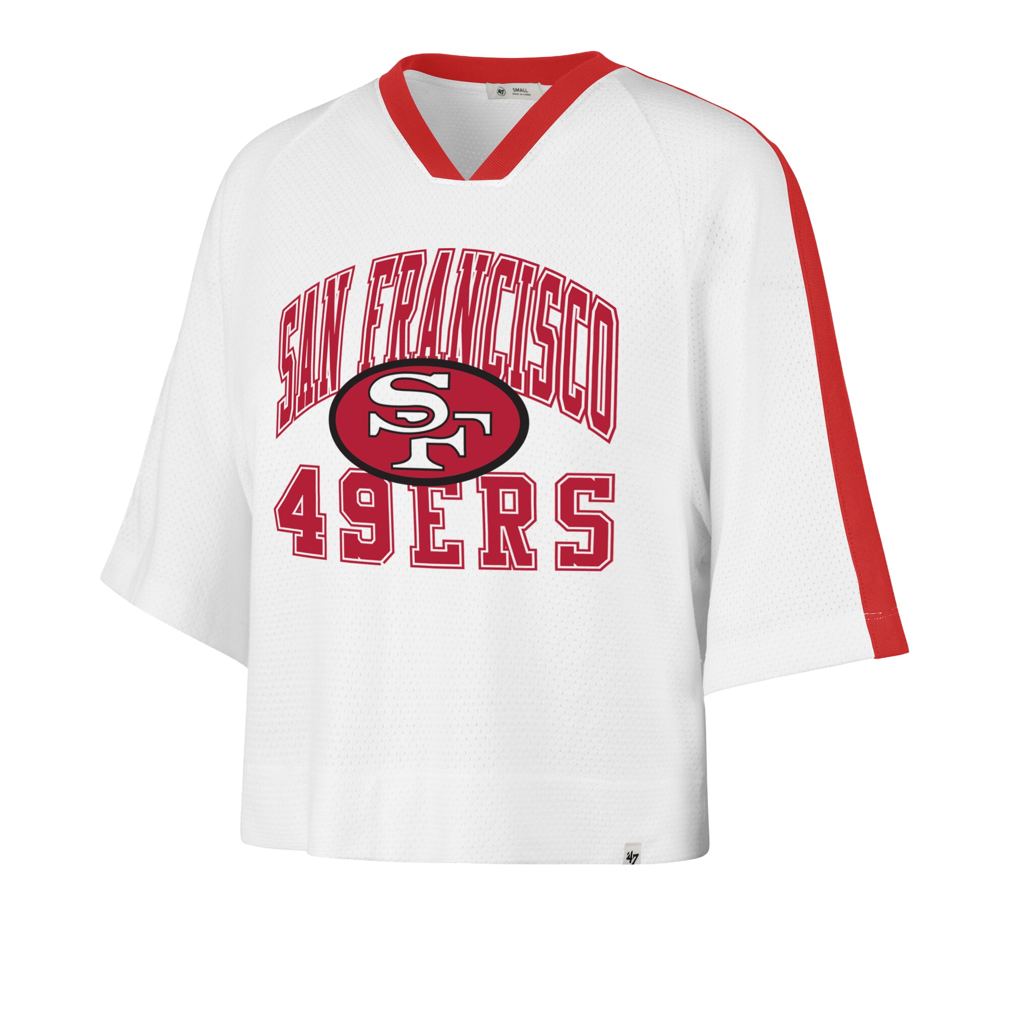 Women's '47 White San Francisco 49ers Big Overarch Drop Needle Raglan V-Neck T-Shirt