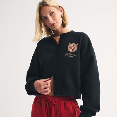 San Francisco 49ers Abercrombie & Fitch Women's Full-Button Cardigan - Black