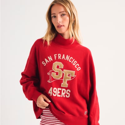 San Francisco 49ers Abercrombie & Fitch Women's Sunday Oversized Funnel Neck Sweatshirt - Red