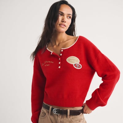 San Francisco 49ers Abercrombie & Fitch Women's Merino Wool-Blend Henley Sweater - Scarlet