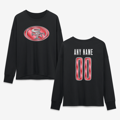 San Francisco 49ers Women's Metallic Mascot Personalized Name & Number Long Sleeve T-Shirt - Black