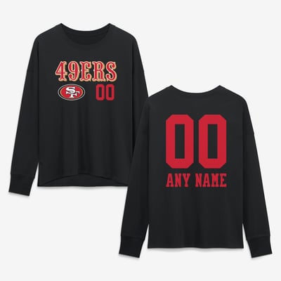 San Francisco 49ers Women's Touchdown Wordmark Personalized Name & Number Long Sleeve T-Shirt - Black