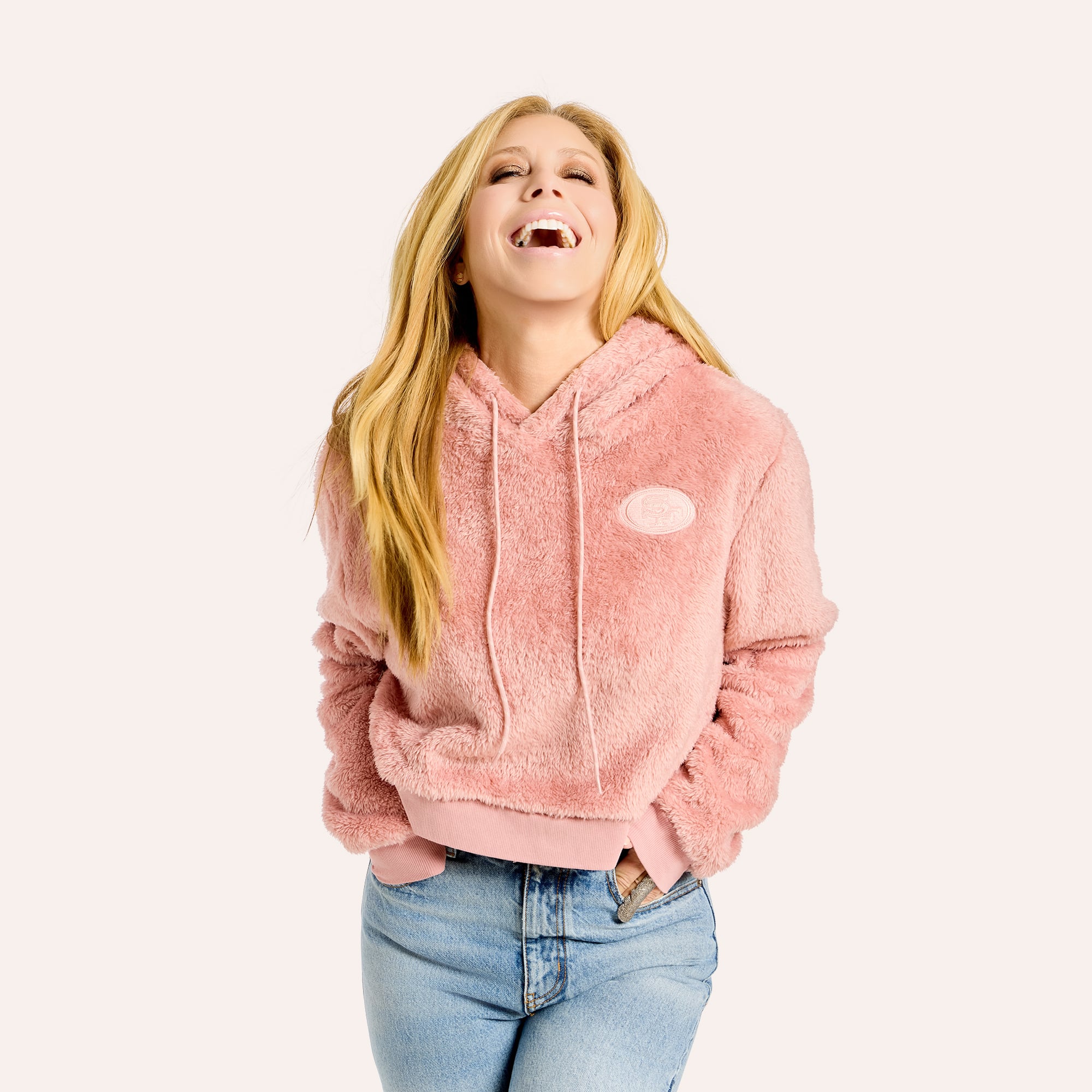 Sweat à capuche court en sherpa ton sur rose des 49ers de San Francisco, par Jill Martin, pour femme